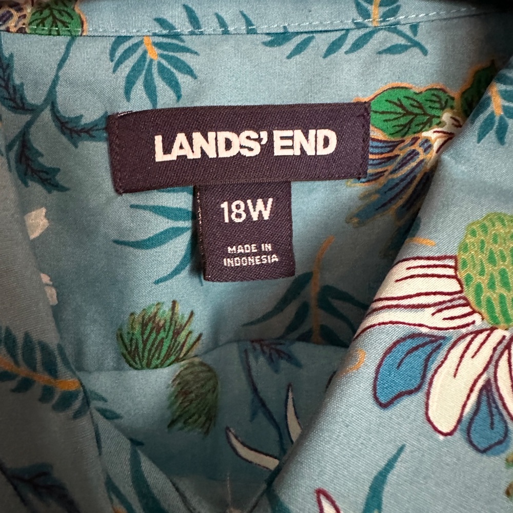 Lands' End 18W No Iron 100% Supima Cotton Floral Long Slv Button Down Top - Picture 3 of 7